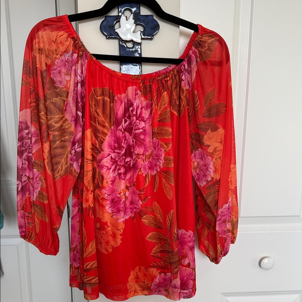 G by Giuliana Red Floral Blouse